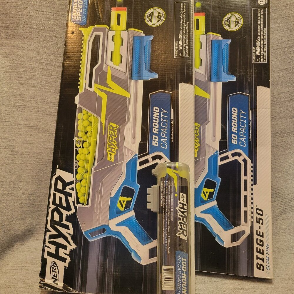 Bundle 2 Nerf Hyper Siege-50 Pump-Action Blaster and Reload Canister